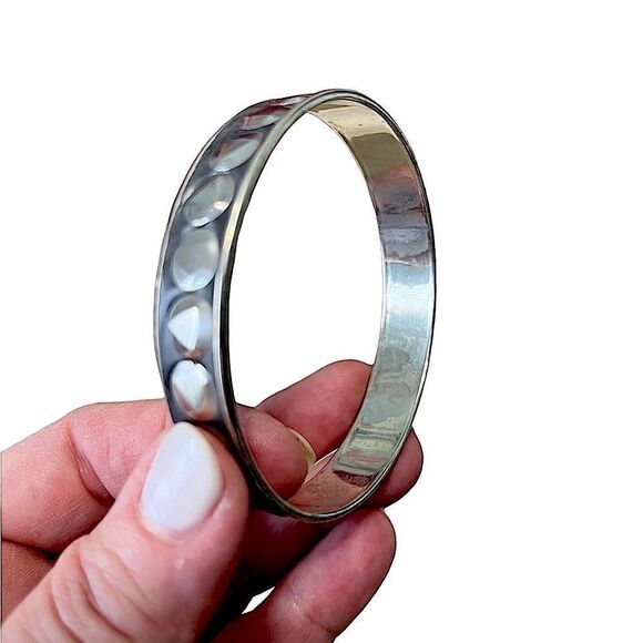 Silver Oxidized Half Ball Faceted Dot Studded Bangle - Picture 4 of 9